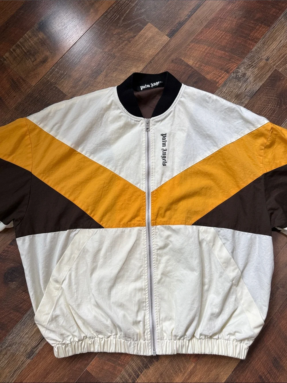 Palm Angels Colorblock Bomber Jacket Cream Yellow Brown Size 50 Large